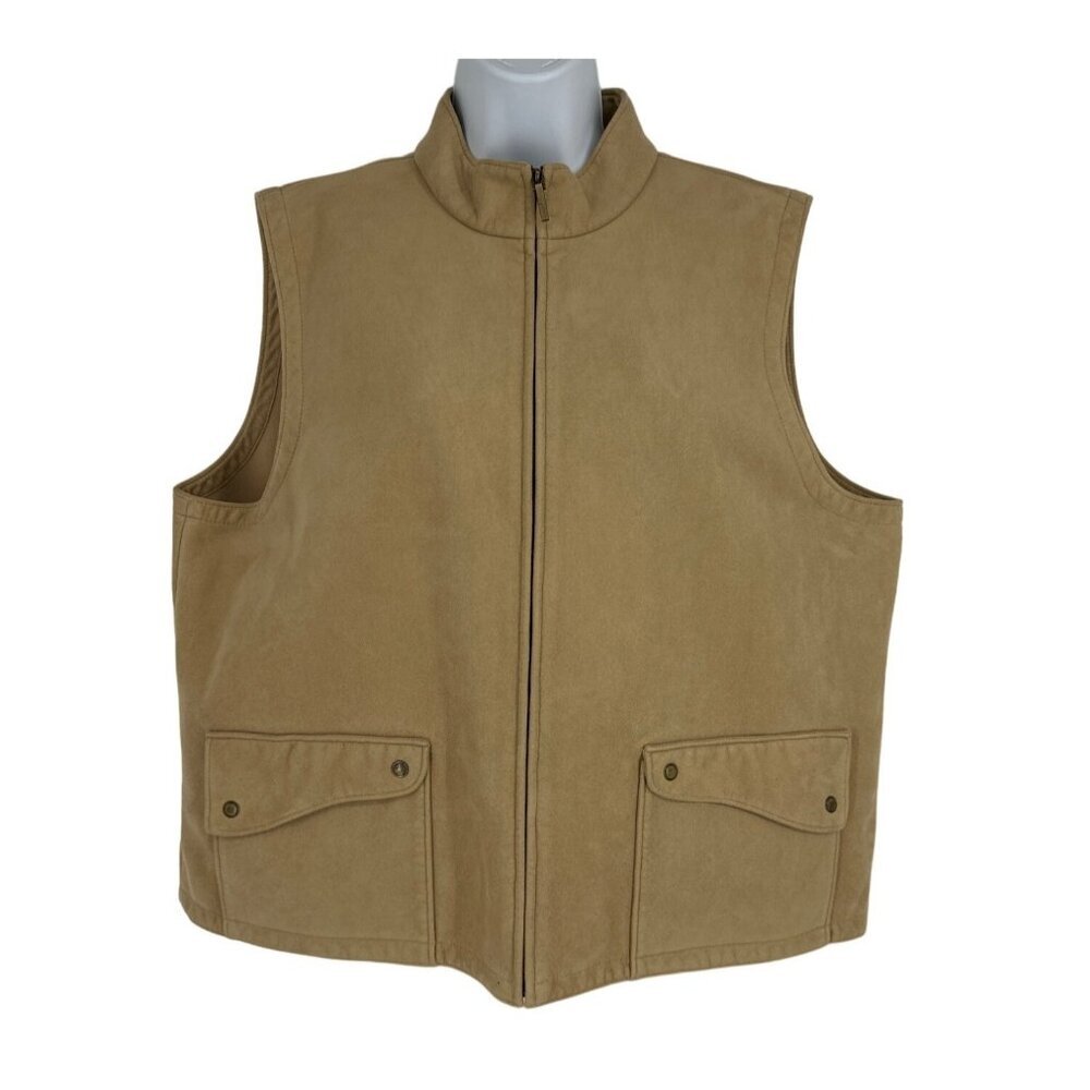 Talbots Tan Moleskin Faux Suede Unlined Full Zip Vest Women's Size XL